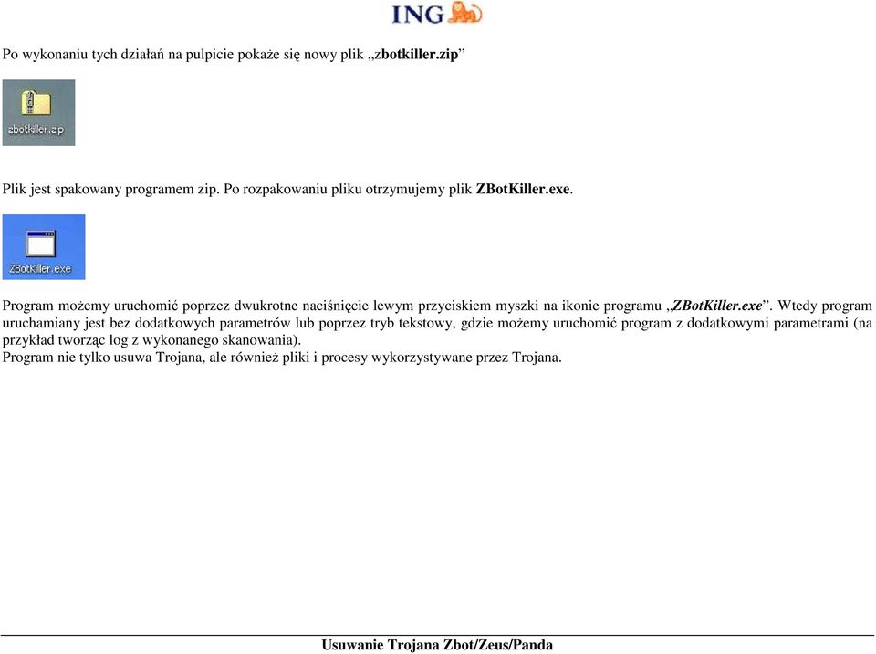 Program moŝemy uruchomić poprzez dwukrotne naciśnięcie lewym przyciskiem myszki na ikonie programu ZBotKiller.exe.
