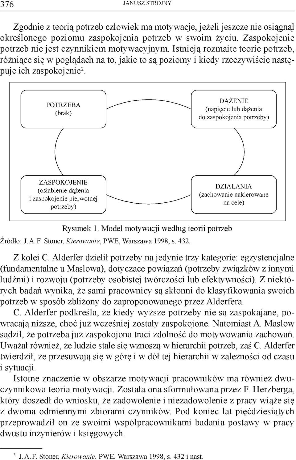 Rysunek 1. Model motywacji według teorii potrzeb Źródło: J. A. F. Stoner, Kierowanie, PWE, Warszawa 1998, s. 432. Z kolei C.