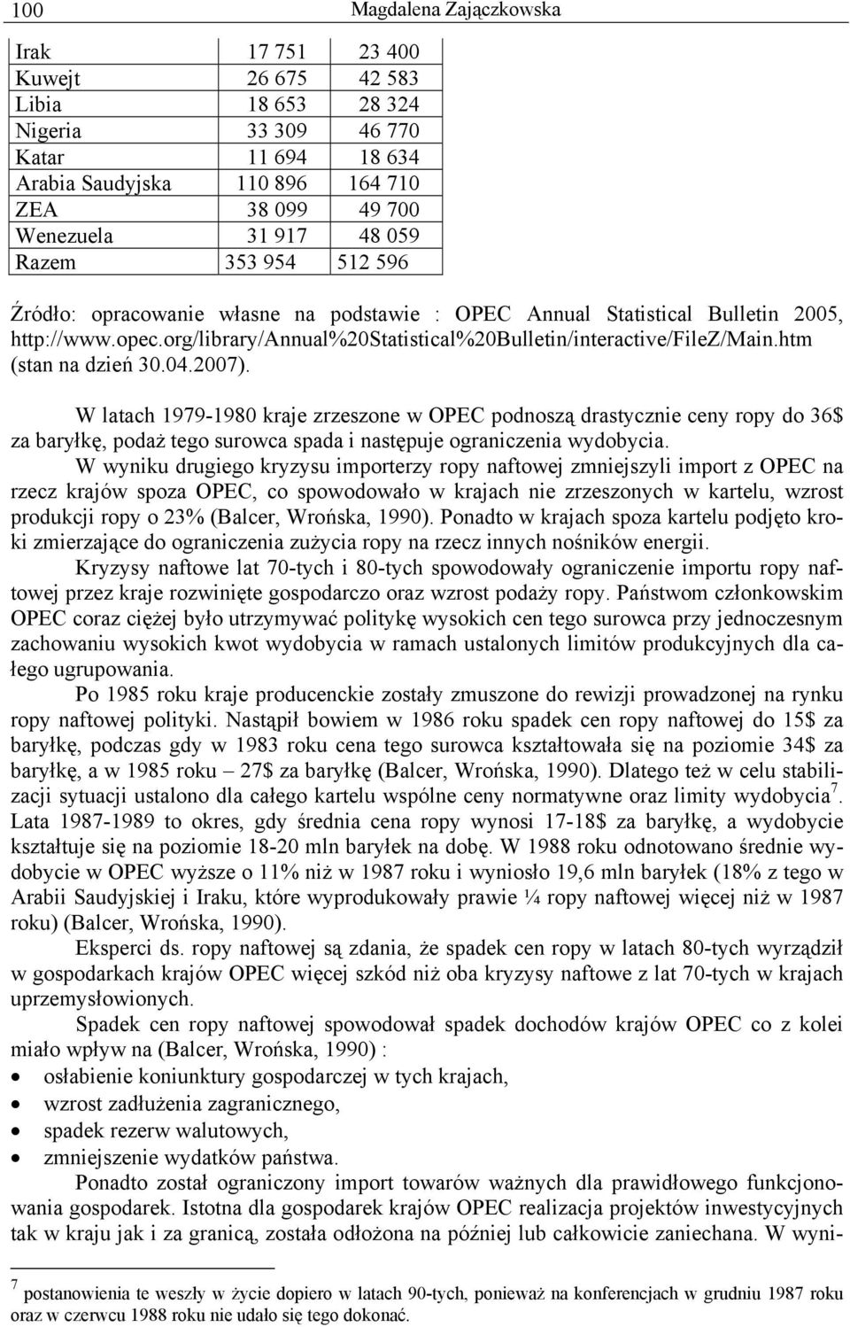 htm (stan na dzień 30.04.2007). W latach 1979-1980 kraje zrzeszone w OPEC podnoszą drastycznie ceny ropy do 36$ za baryłkę, podaż tego surowca spada i następuje ograniczenia wydobycia.