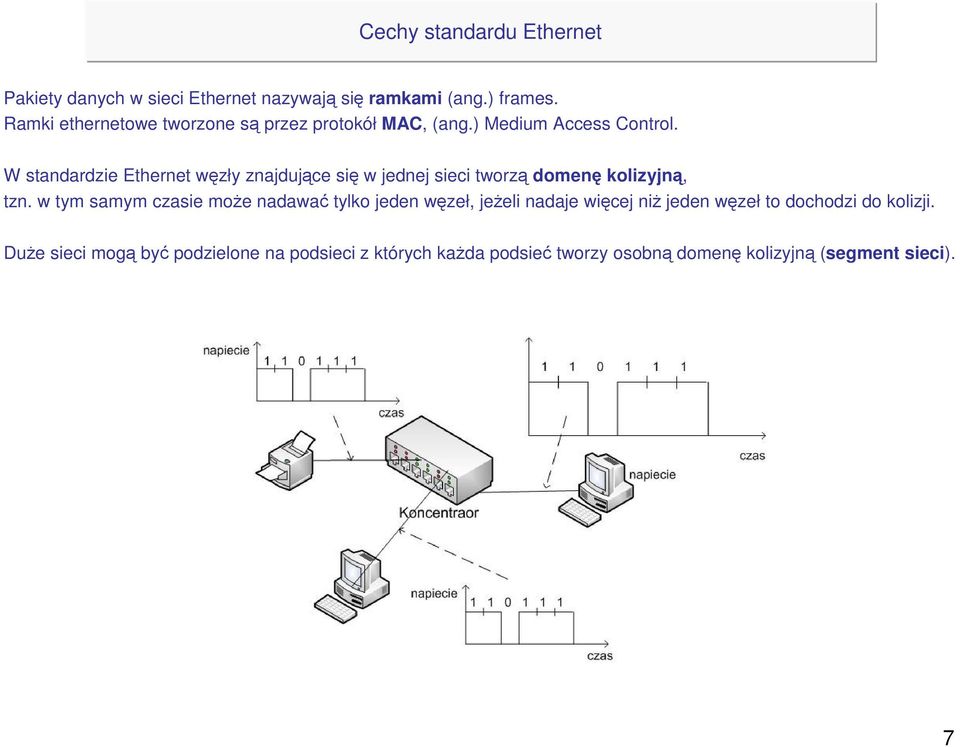 W standardzie Ethernet węzły znajdujące się w jednej sieci tworzą domenę kolizyjną, tzn.