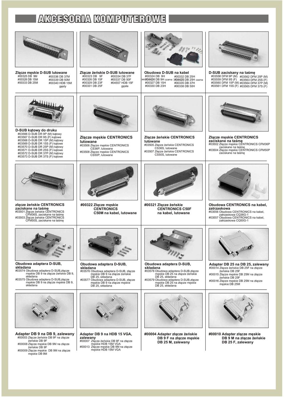 NEW D-SUB zaciskany na taœmê #03558 DFM 9P (M) #03562 DFM 25P (M) #03559 DFM 9S (F) #03563 DFM 25S (F) #03560 DFM 15P (M) #03564 DFM 37P (M) #03561 DFM 15S (F) #03565 DFM 37S (F) D-SUB k¹towy do