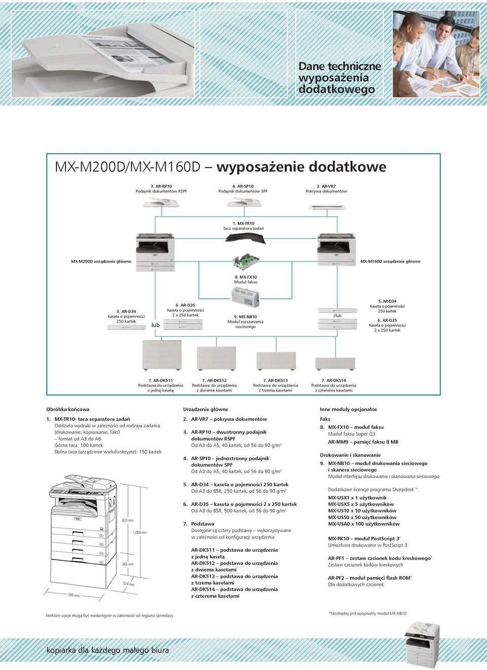 AR-DK Podstawa do urządzenia z jedną kasetą i/lub 9. MX-NB0 Moduł rozszerzenia sieciowego 7. AR-DK2 Podstawa do urządzenia z dwiema kasetami 7. AR-DK3 Podstawa do urządzenia z trzema kasetami.