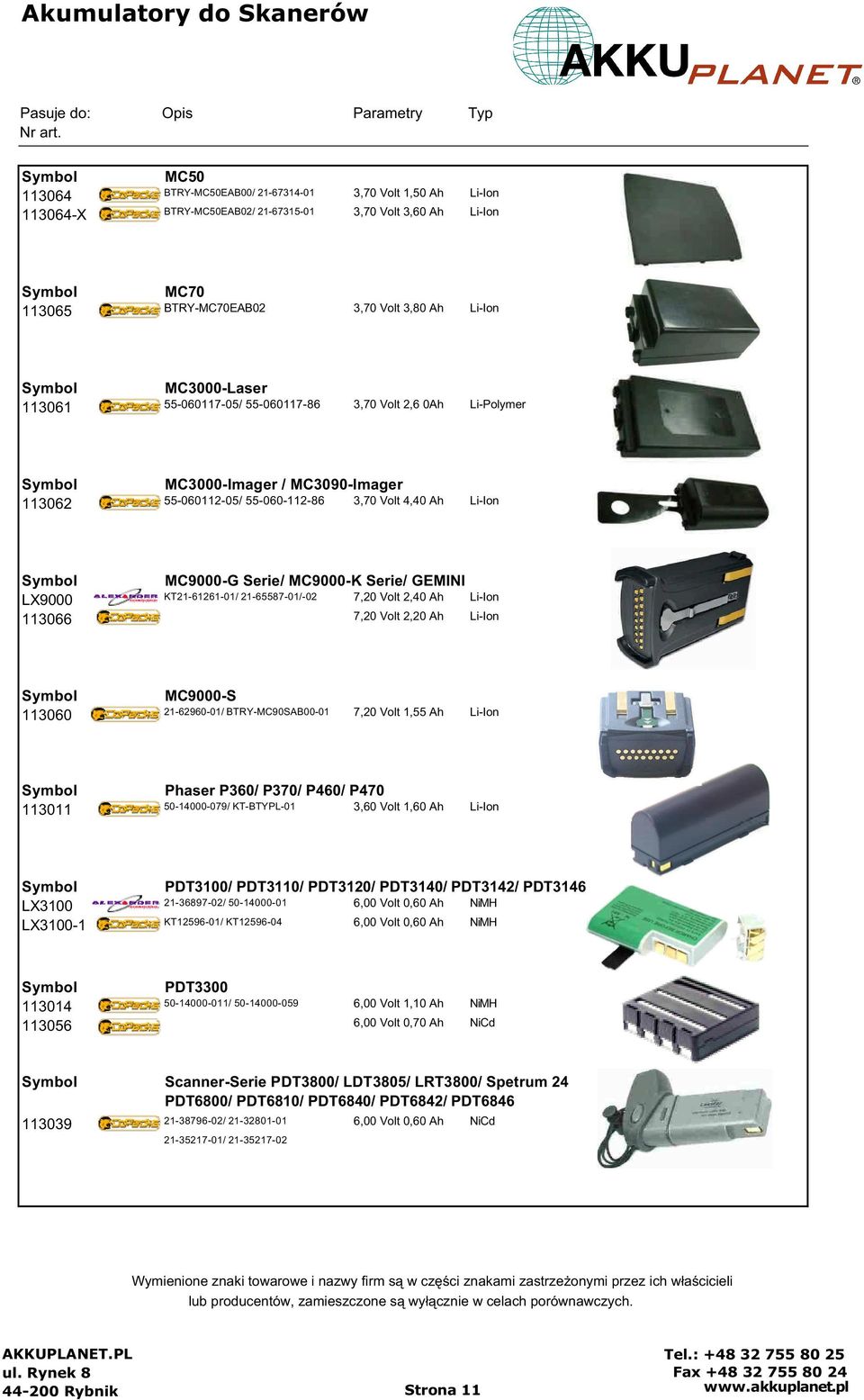 Li-Ion MC9000-G Serie/ MC9000-K Serie/ GEMINI LX9000 KT21-61261-01/ 21-65587-01/-02 7,20 Volt 2,40 Ah Li-Ion 113066 7,20 Volt 2,20 Ah Li-Ion MC9000-S 113060 21-62960-01/ BTRY-MC90SAB00-01 7,20 Volt