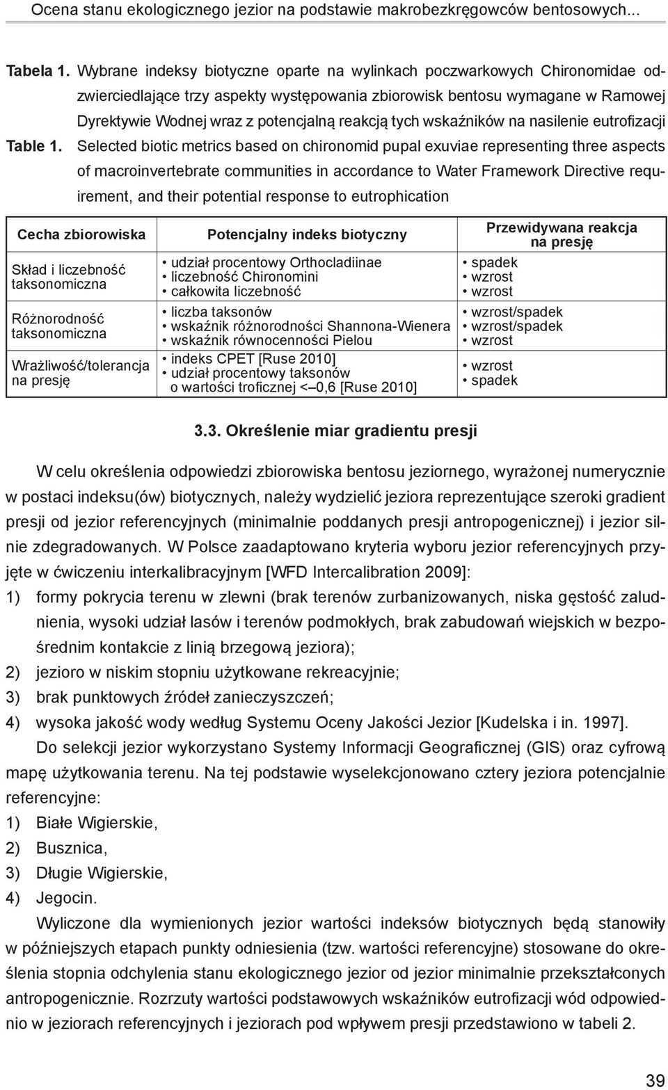 tych wskaźników na nasilenie eutrofizacji Table 1.