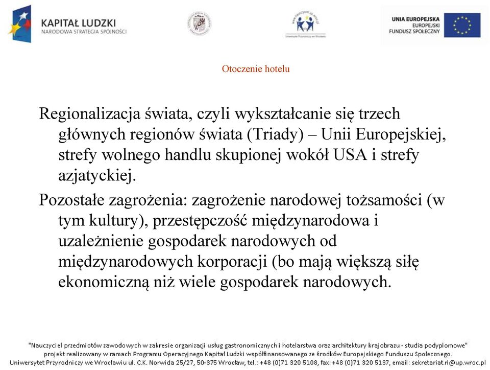 Pozostałe zagrożenia: zagrożenie narodowej tożsamości (w tym kultury), przestępczość międzynarodowa i