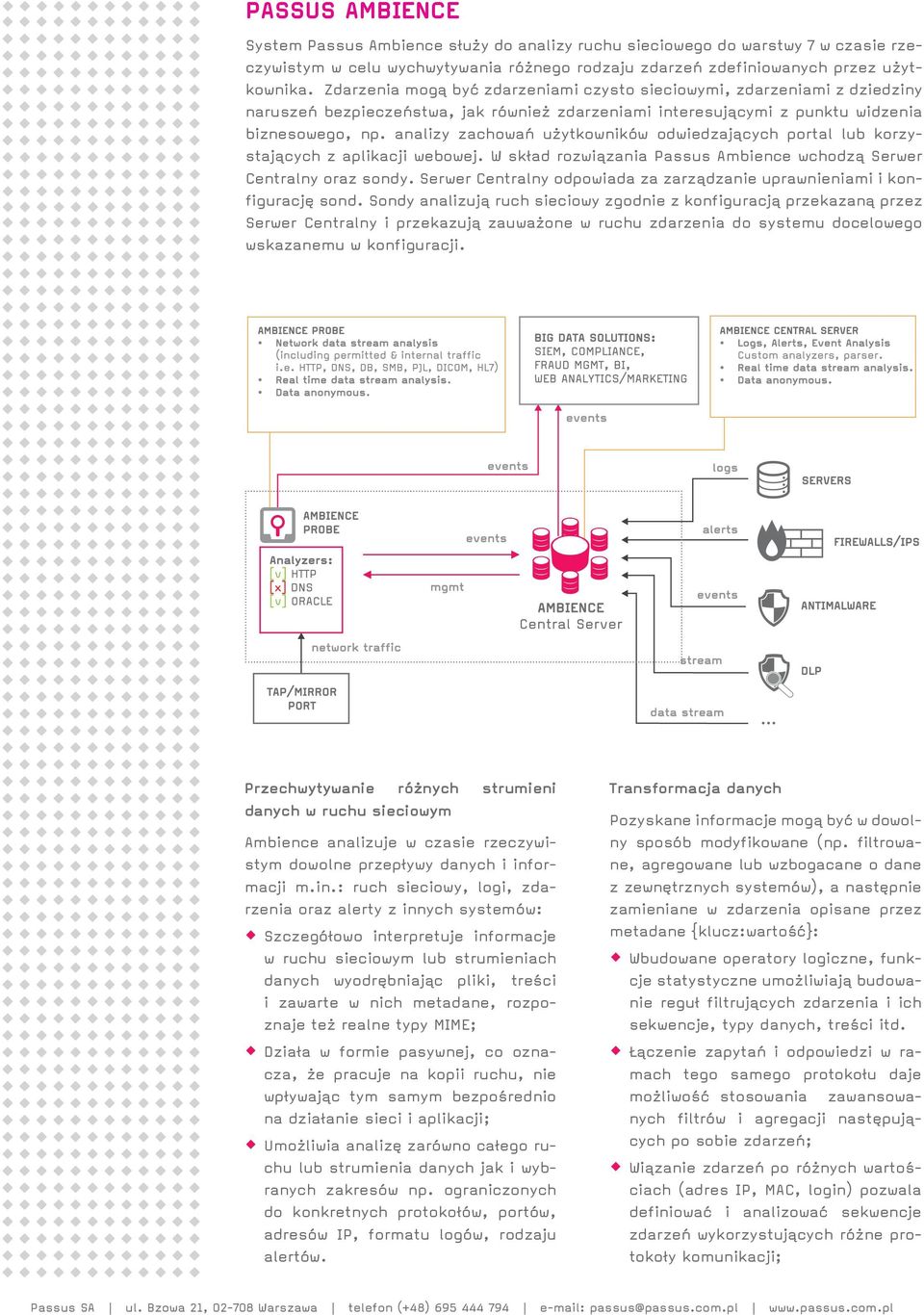 analizy zachowań użytkowników odwiedzających portal lub korzystających z aplikacji webowej. W skład rozwiązania Passus Ambience wchodzą Serwer Centralny oraz sondy.