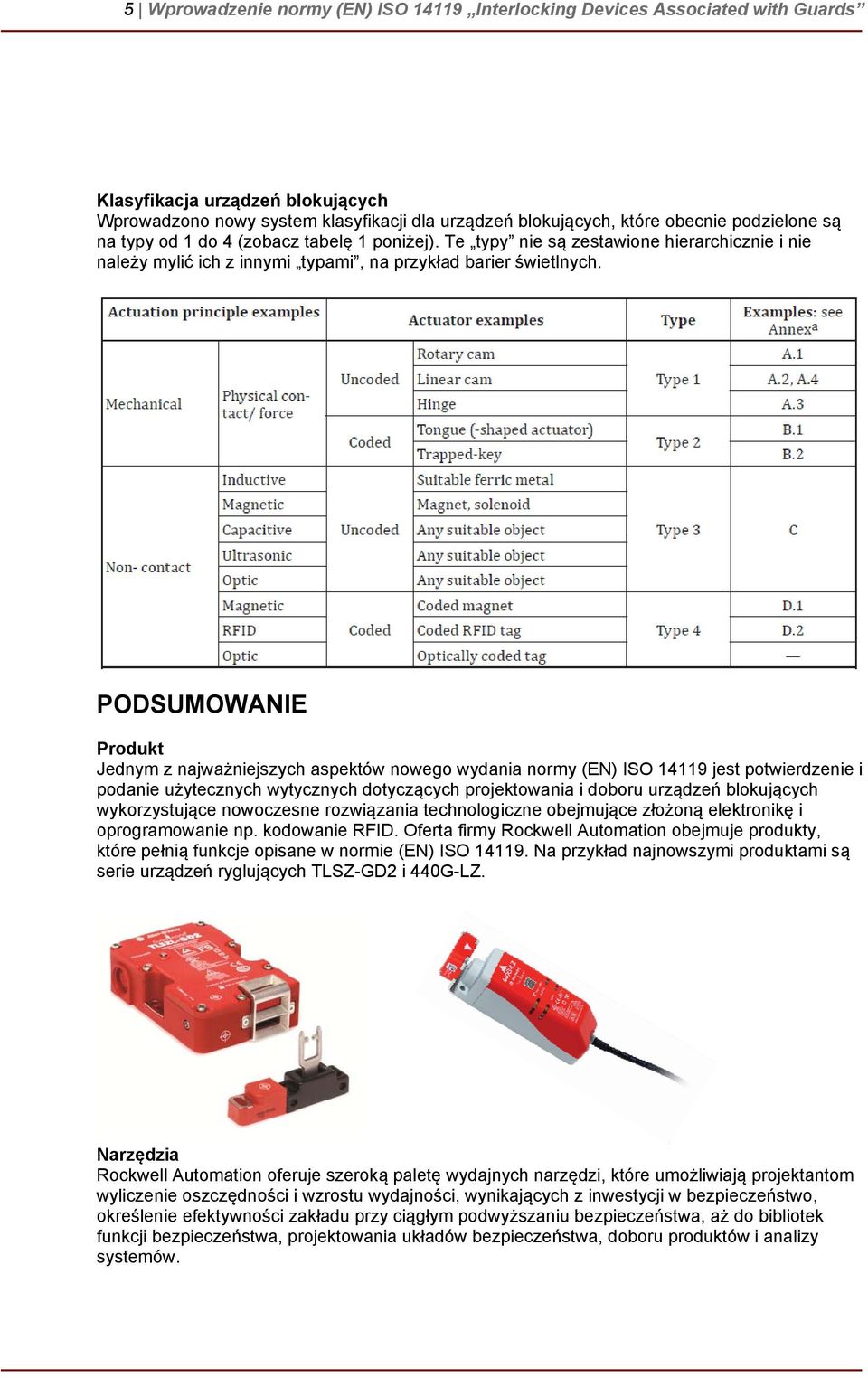 PODSUMOWANIE Produkt Jednym z najważniejszych aspektów nowego wydania normy (EN) ISO 14119 jest potwierdzenie i podanie użytecznych wytycznych dotyczących projektowania i doboru urządzeń blokujących