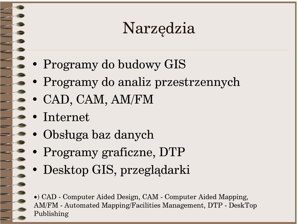 GIS, przeglądarki ) CAD - Computer Aided Design, CAM - Computer Aided