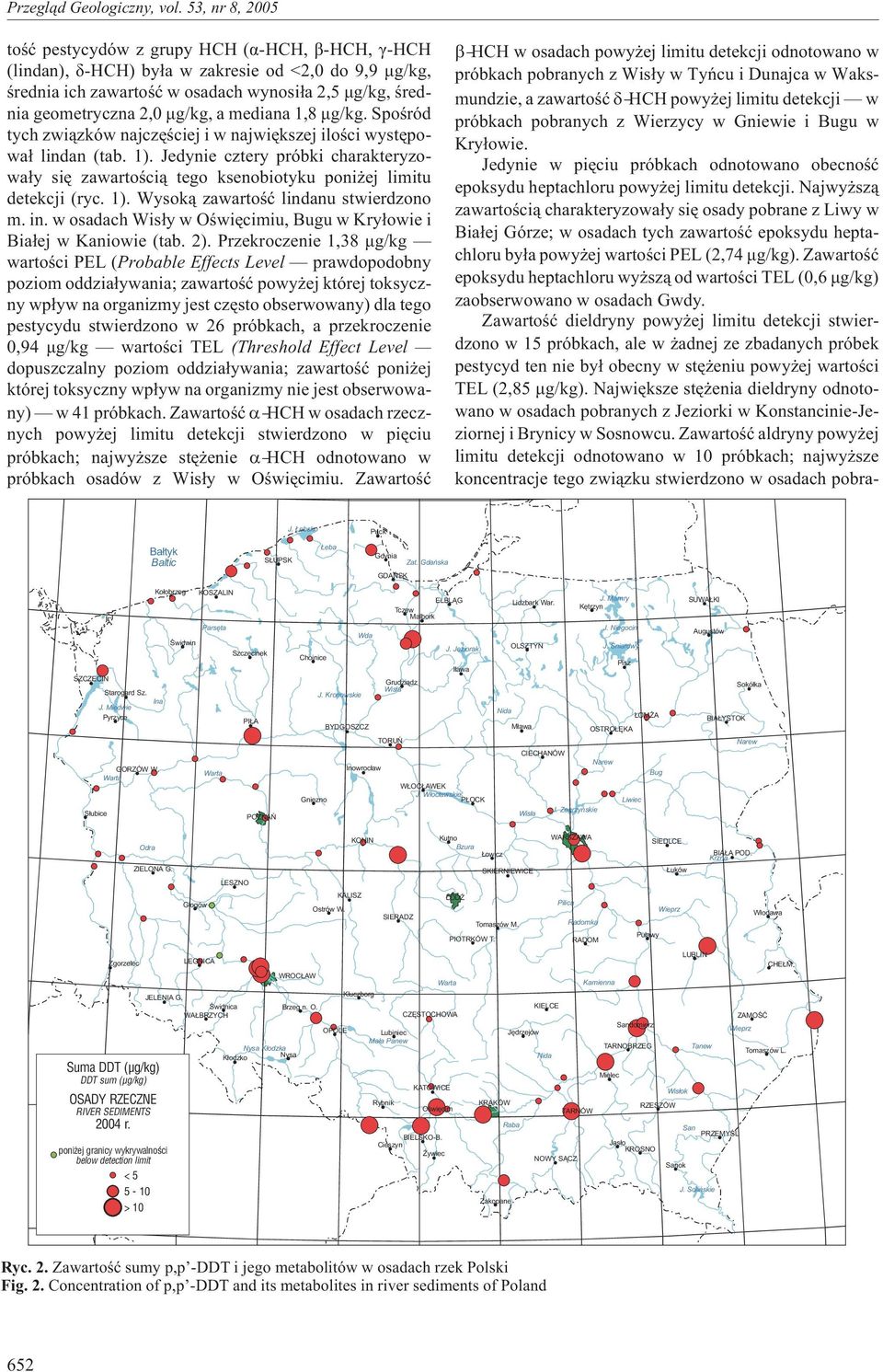 1). Wysok¹ zawartoœæ lindanu stwierdzono m. in. w osadach Wis³y w Oœwiêcimiu, Bugu w Kry³owie i Bia³ej w Kaniowie (tab. 2).