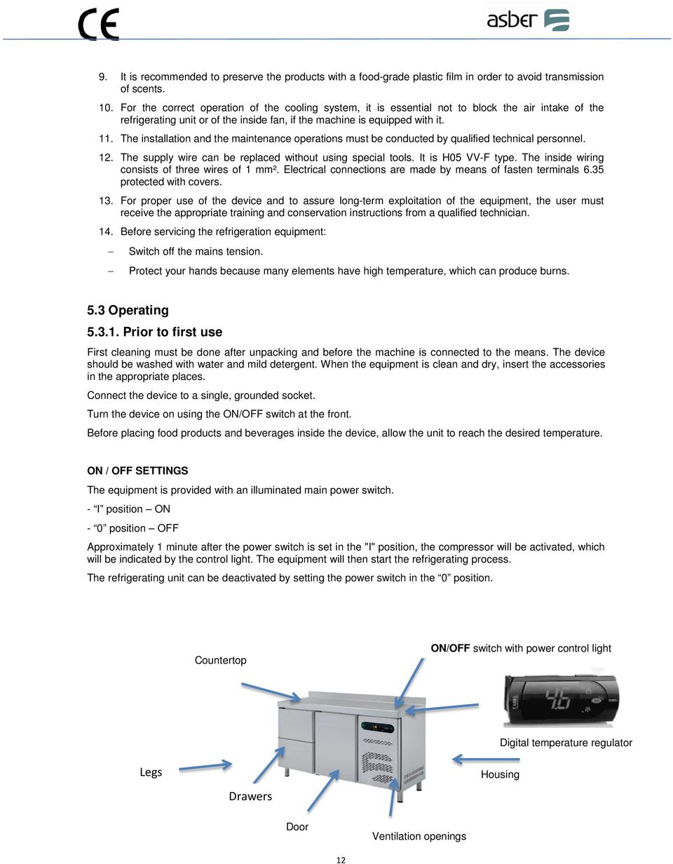 The installation and the maintenance operations must be conducted by qualified technical personnel. 12. The supply wire can be replaced without using special tools. It is H05 VV-F type.