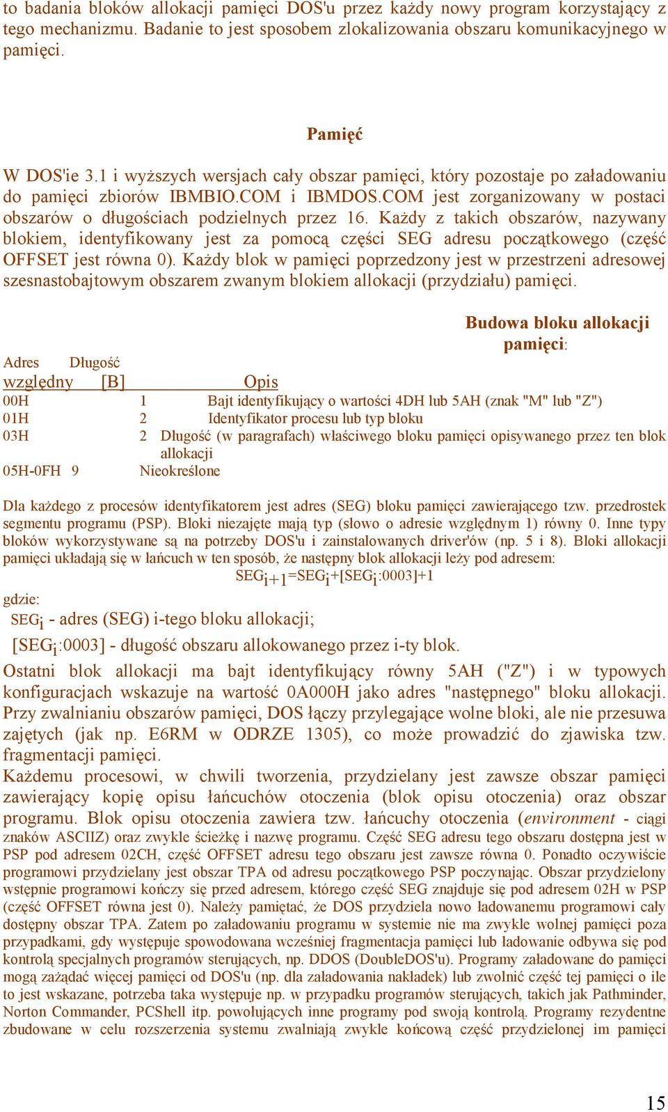 Każdy z takich obszarów, nazywany blokiem, identyfikowany jest za pomocą części SEG adresu początkowego (część OFFSET jest równa 0).