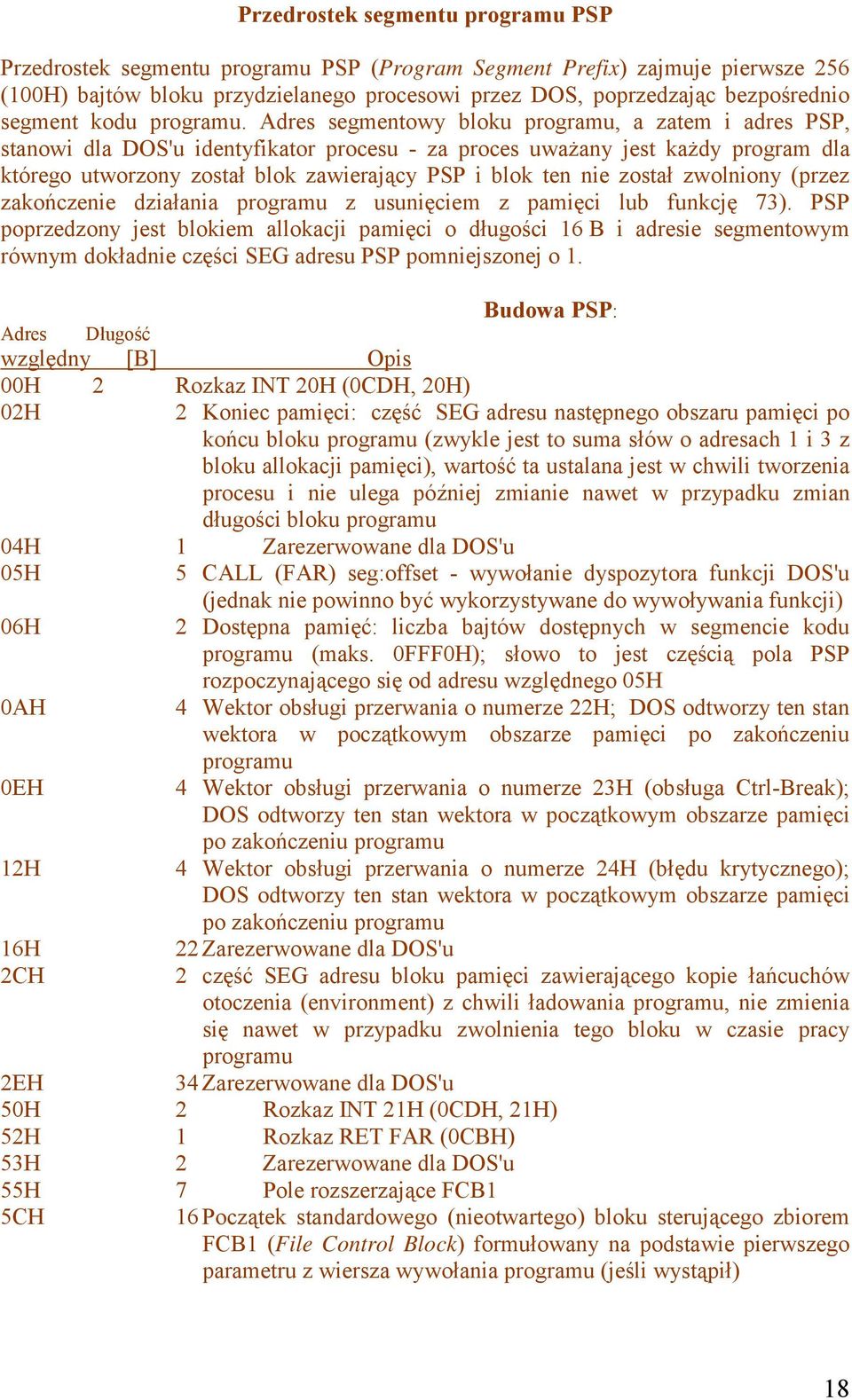 Adres segmentowy bloku programu, a zatem i adres PSP, stanowi dla DOS'u identyfikator procesu - za proces uważany jest każdy program dla którego utworzony został blok zawierający PSP i blok ten nie