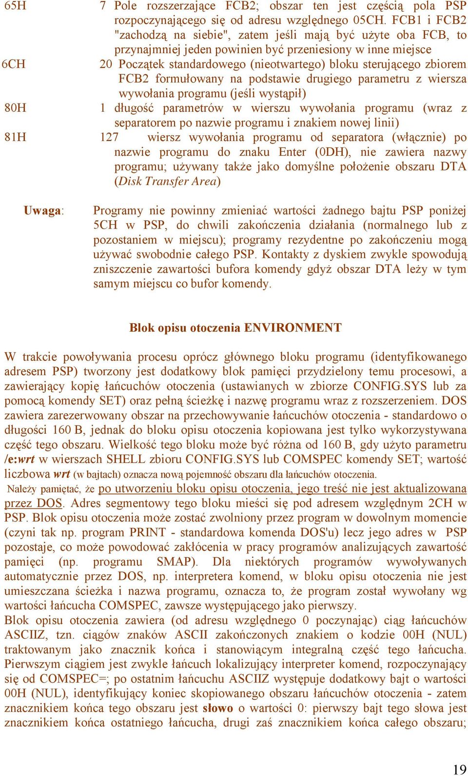 FCB2 formułowany na podstawie drugiego parametru z wiersza wywołania programu (jeśli wystąpił) 1 długość parametrów w wierszu wywołania programu (wraz z separatorem po nazwie programu i znakiem nowej