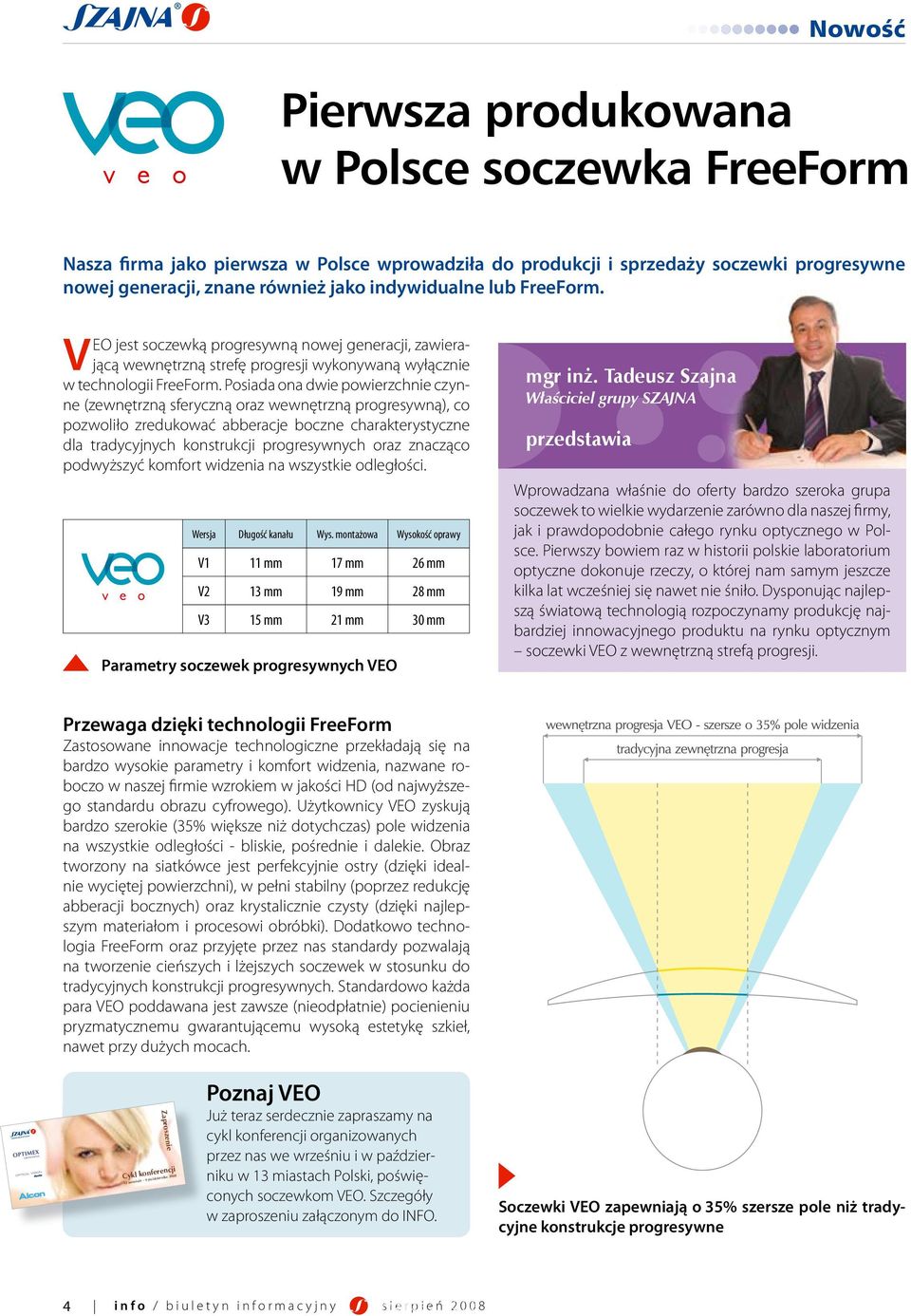 VEO jest soczewką progresywną nowej generacji, zawierającą wewnętrzną strefę progresji wykonywaną wyłącznie w technologii FreeForm.