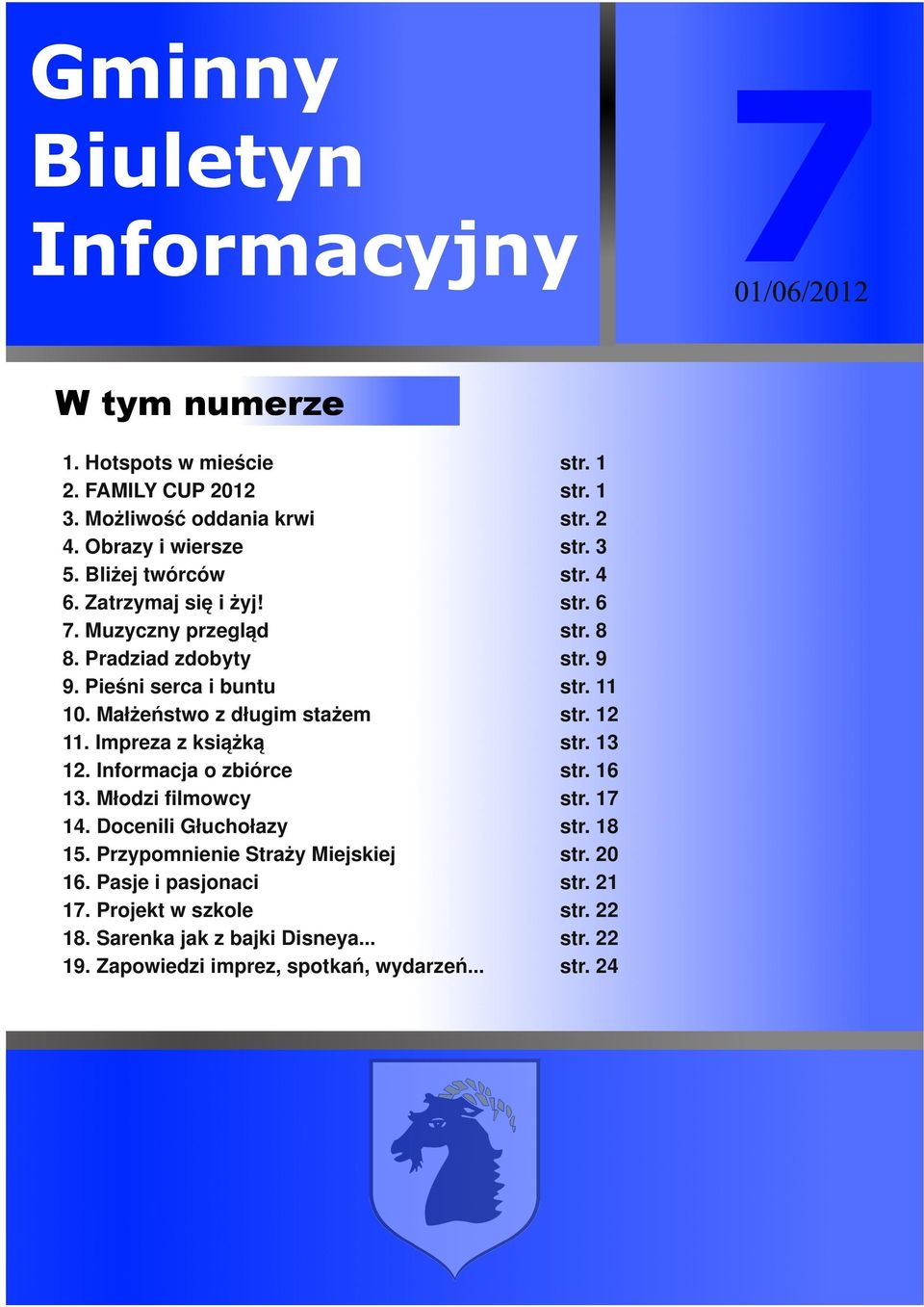 Młodzi filmowcy 14. Docenili Głuchołazy 15. Przypomnienie Straży Miejskiej 16. Pasje i pasjonaci 17. Projekt w szkole 18. Sarenka jak z bajki Disneya... 19.