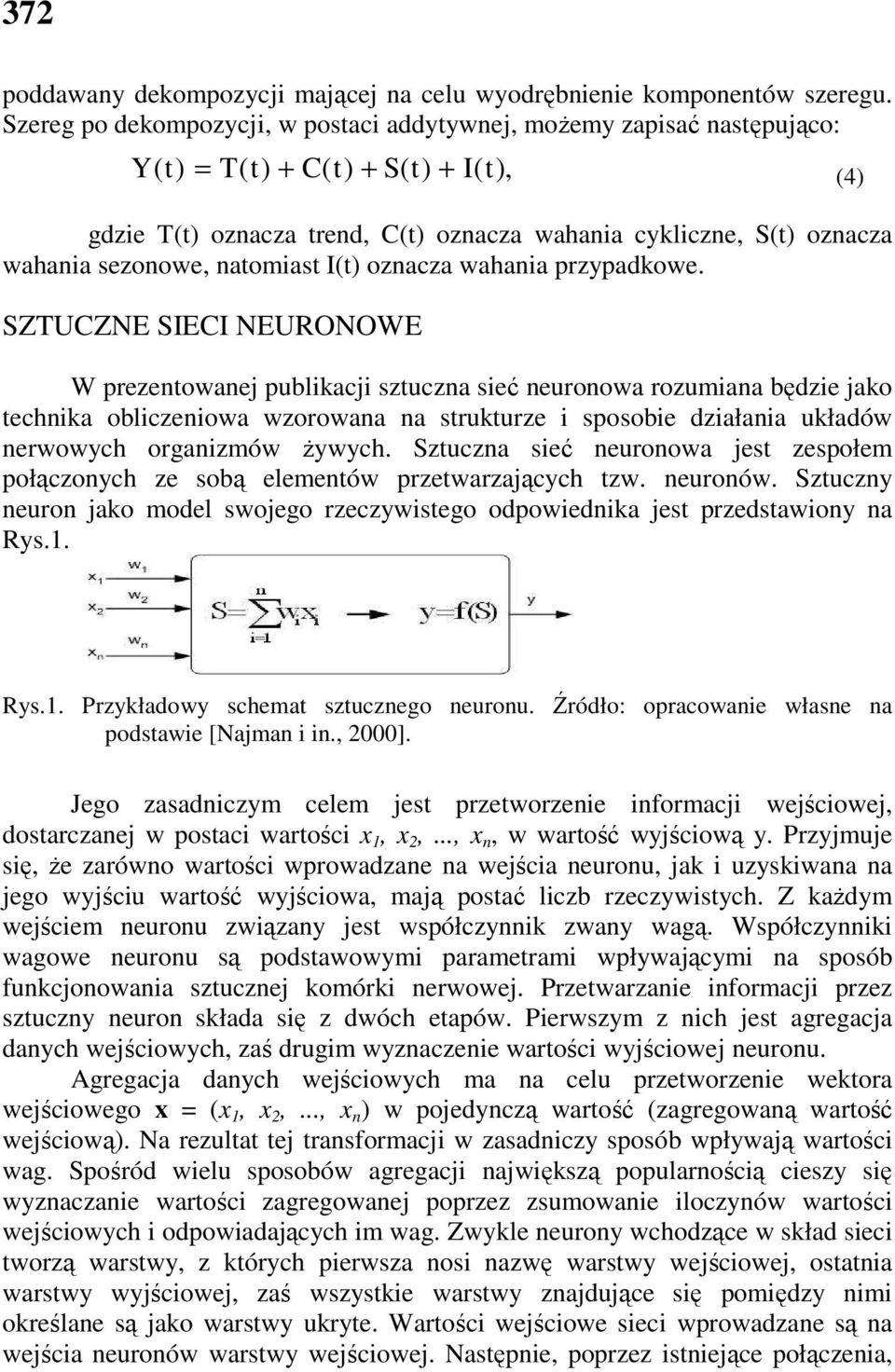 sezonowe, natomiast I(t) oznacza wahania przypadkowe.