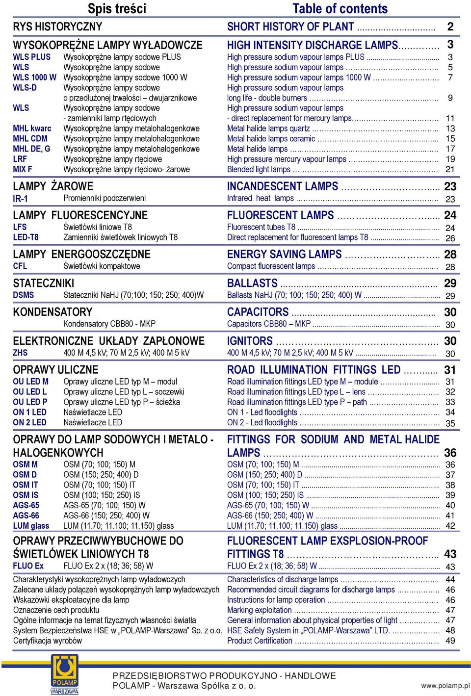 .. 5 WLS W Wysokoprężne lampy sodowe W High pressure sodium vapour lamps W.