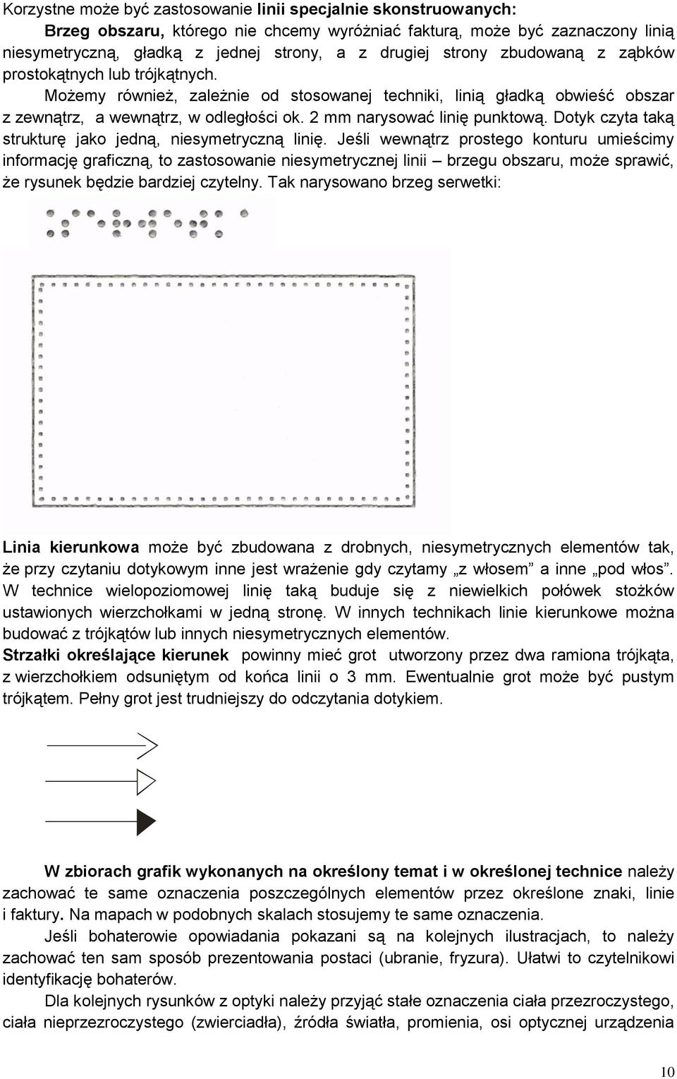 2 mm narysować linię punktową. Dotyk czyta taką strukturę jako jedną, niesymetryczną linię.