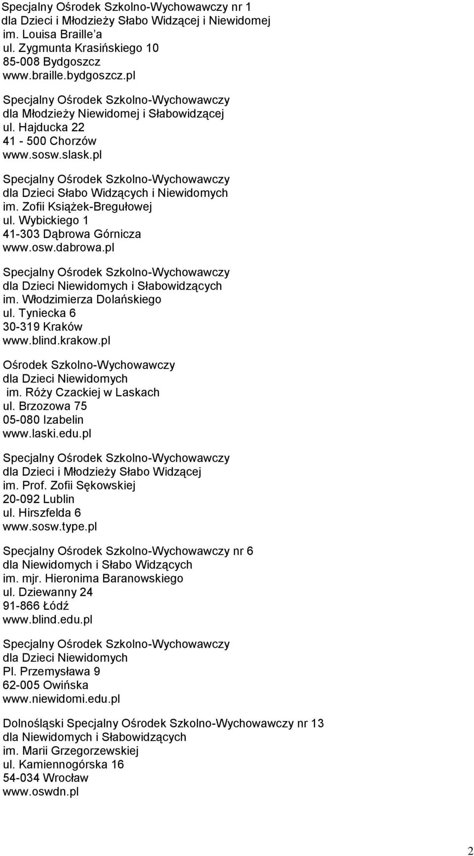 pl Specjalny Ośrodek Szkolno-Wychowawczy dla Dzieci Słabo Widzących i Niewidomych im. Zofii Książek-Bregułowej ul. Wybickiego 1 41-303 Dąbrowa Górnicza www.osw.dabrowa.