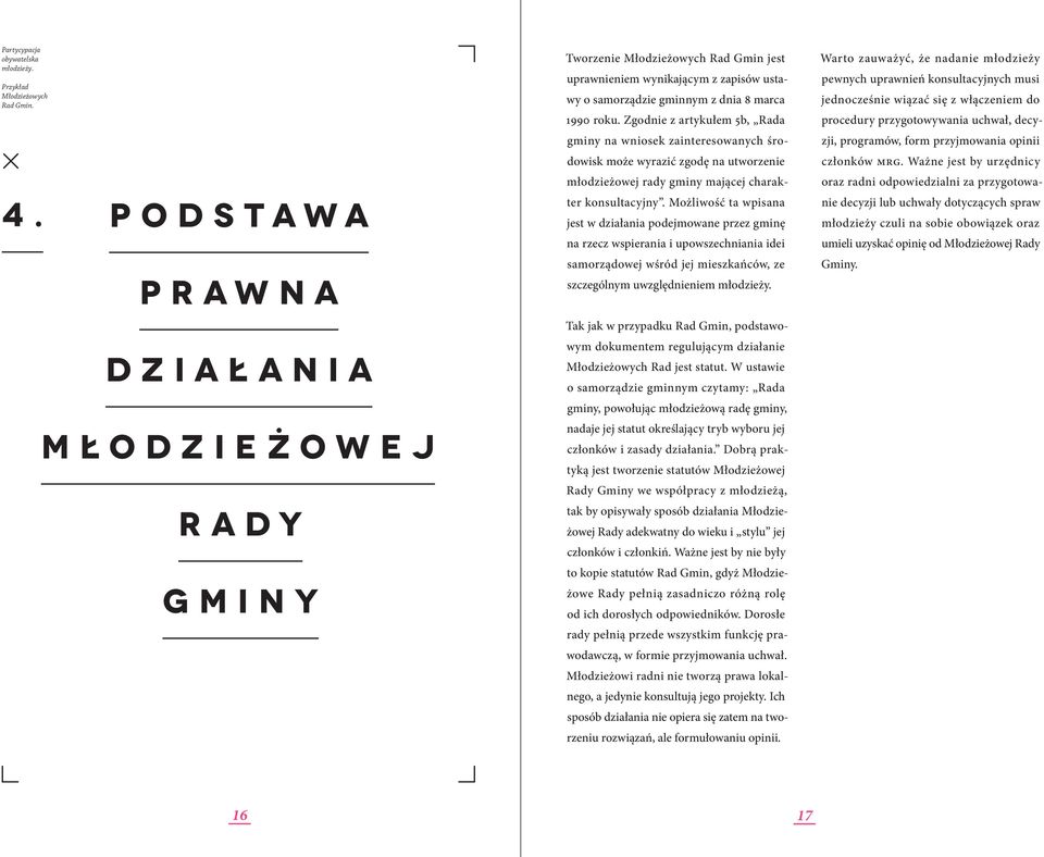 Zgodnie z artykułem 5b, Rada gminy na wniosek zainteresowanych środowisk może wyrazić zgodę na utworzenie młodzieżowej rady gminy mającej charakter konsultacyjny.