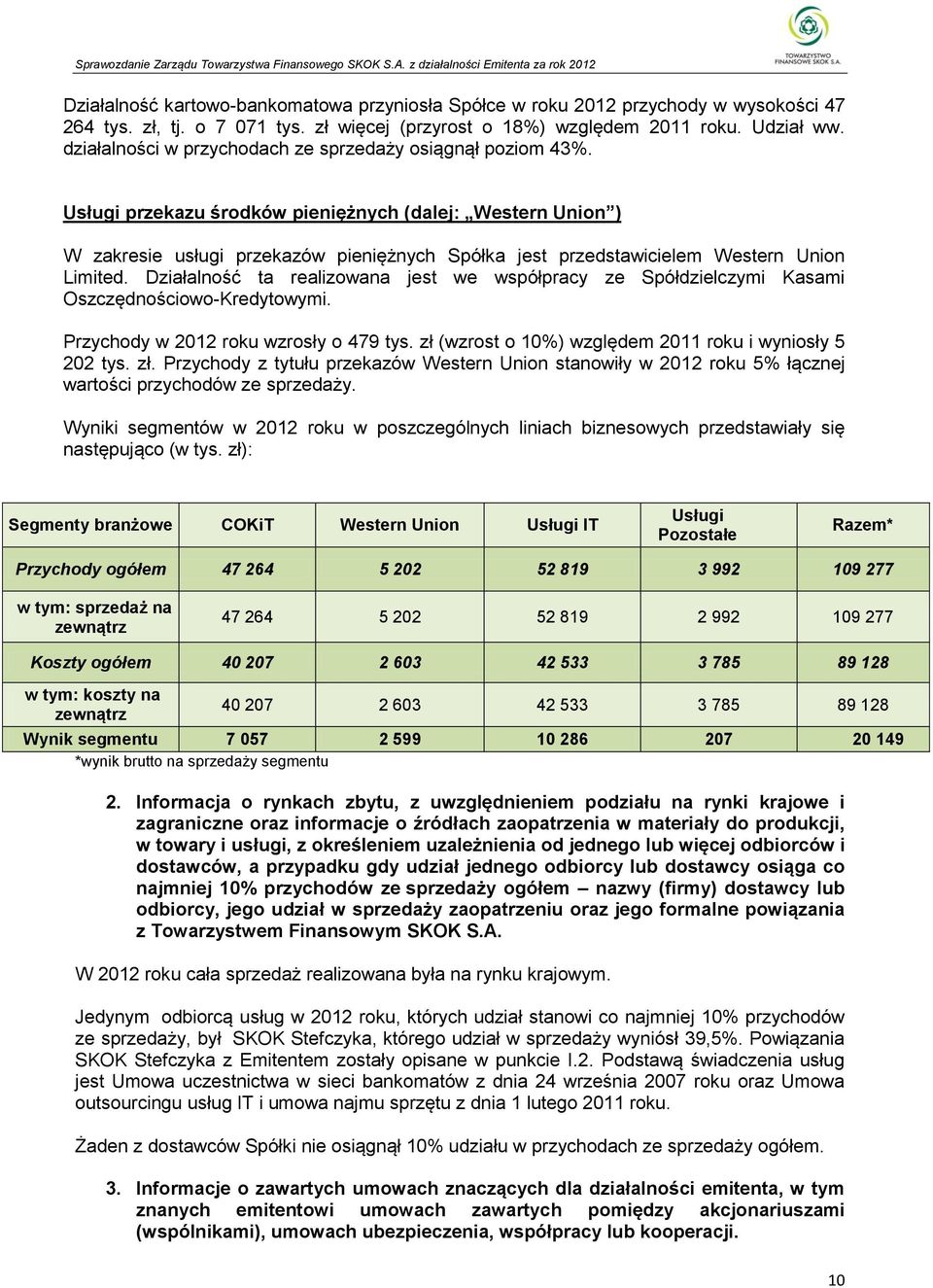 Usługi przekazu środków pieniężnych (dalej: Western Union ) W zakresie usługi przekazów pieniężnych Spółka jest przedstawicielem Western Union Limited.