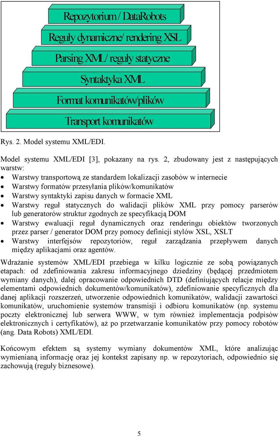 2, zbudowany jest z następujących warstw: Warstwy transportową ze standardem lokalizacji zasobów w internecie Warstwy formatów przesyłania plików/komunikatów Warstwy syntaktyki zapisu danych w