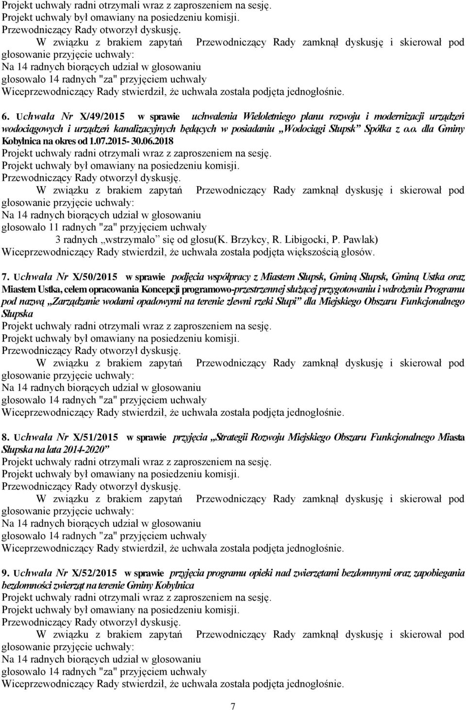 Pawlak) Wiceprzewodniczący Rady stwierdził, że uchwała została podjęta większością głosów. 7.