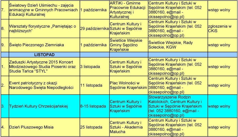 Zaduszki Artystyczne 2015 Koncert Młodzieżowego Studia Piosenki oraz 3 listopada Studia Tańca "STYL" 2.