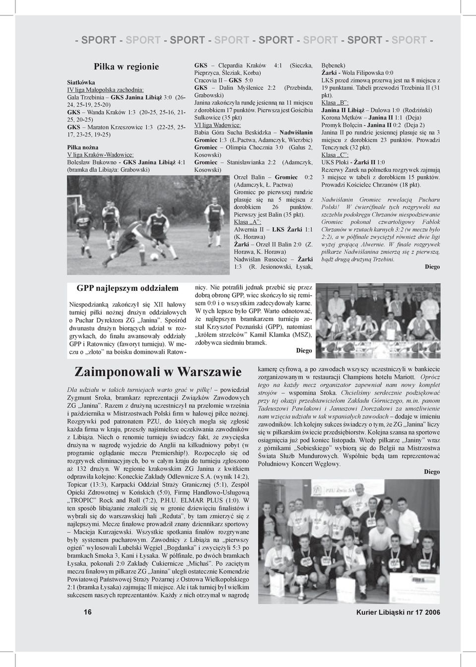 GKS Clepardia Kraków 4:1 (Sieczka, Pieprzyca, Śleziak, Korba) Cracovia II GKS 5:0 GKS Dalin Myślenice 2:2 (Przebinda, Grabowski) Janina zakończyła rundę jesienną na 11 miejscu z dorobkiem 17 punktów.