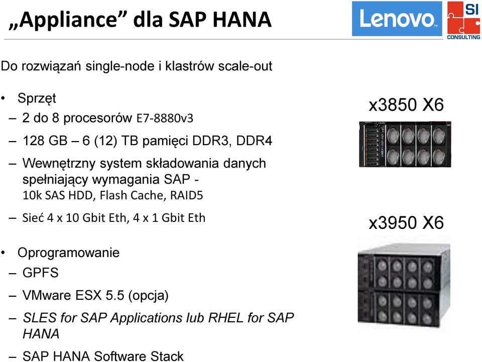 spełniający wymagania SAP - 10k SAS HDD, Flash Cache, RAID5 Sieć 4 x 10 Gbit Eth, 4 x 1 Gbit Eth