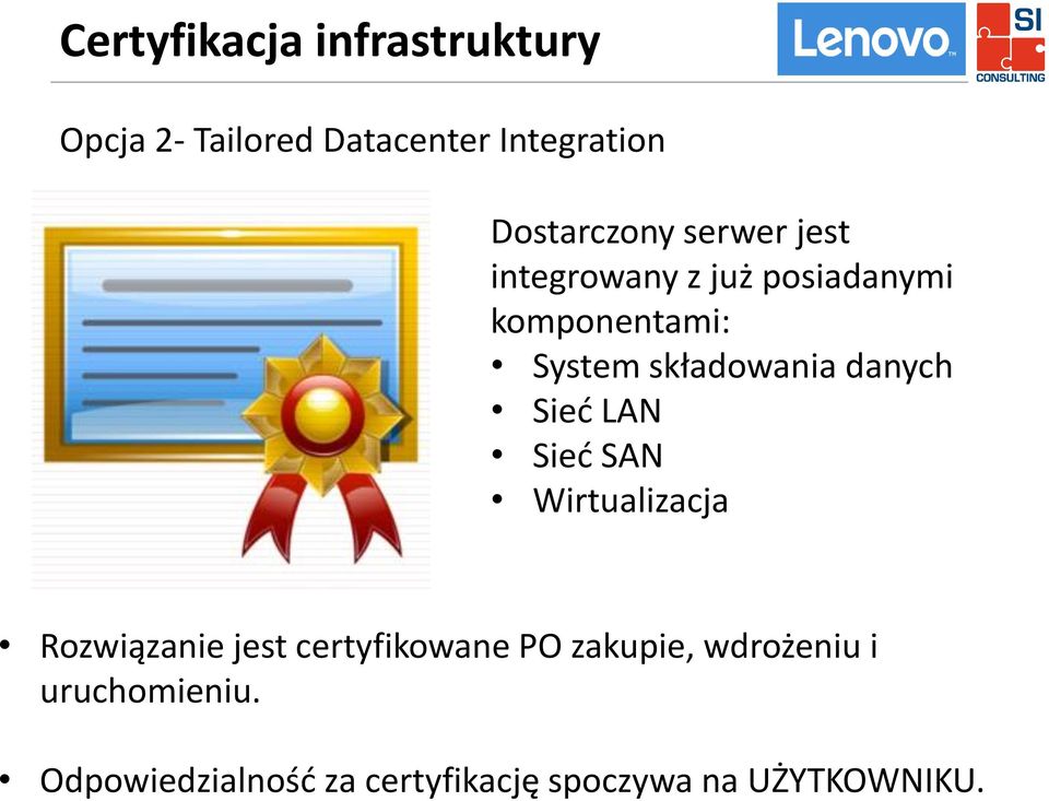 danych Sieć LAN Sieć SAN Wirtualizacja Rozwiązanie jest certyfikowane PO