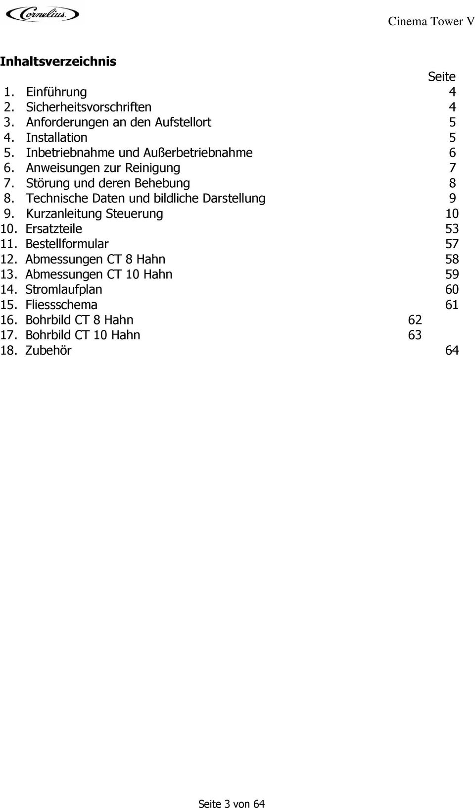 Technische Daten und bildliche Darstellung 9 9. Kurzanleitung Steuerung 10 10. Ersatzteile 53 11. Bestellformular 57 12.