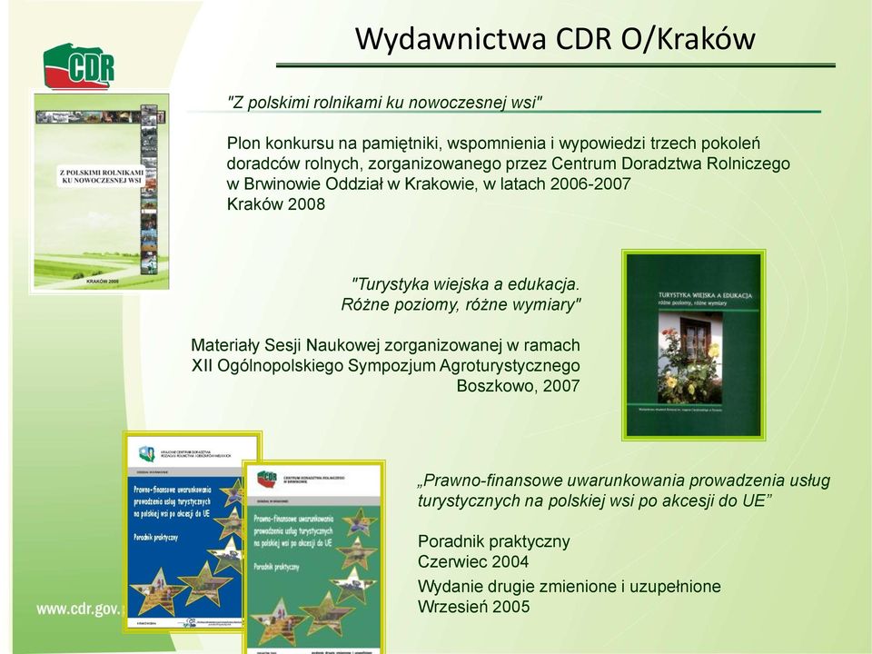 Różne poziomy, różne wymiary" Materiały Sesji Naukowej zorganizowanej w ramach XII Ogólnopolskiego Sympozjum Agroturystycznego Boszkowo, 2007