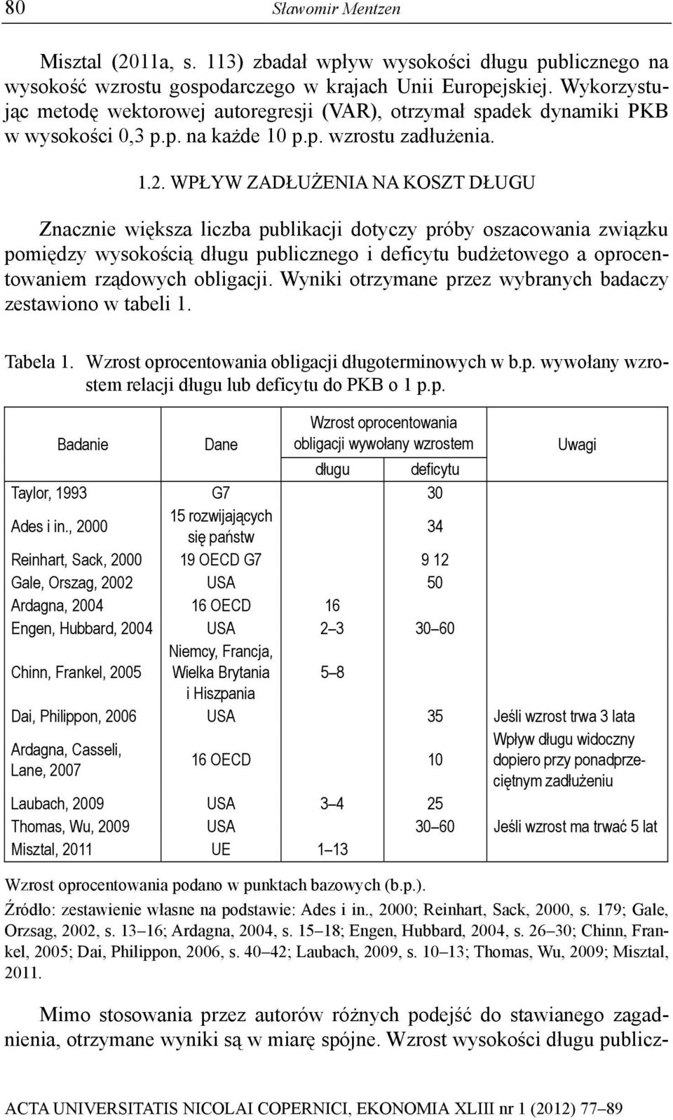 WPŁYW ZADŁUŻENIA NA KOSZT DŁUGU Znacznie większa liczba publikacji dotyczy próby oszacowania związku pomiędzy wysokością długu publicznego i deficytu budżetowego a oprocentowaniem rządowych obligacji.