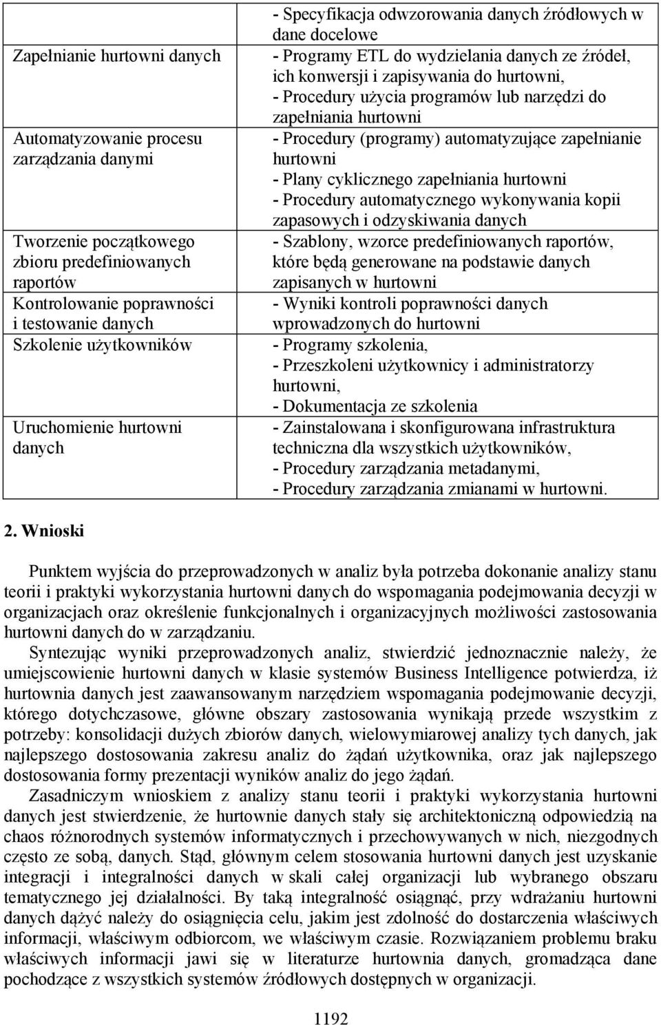 programów lub narzędzi do zapełniania hurtowni - Procedury (programy) automatyzujące zapełnianie hurtowni - Plany cyklicznego zapełniania hurtowni - Procedury automatycznego wykonywania kopii