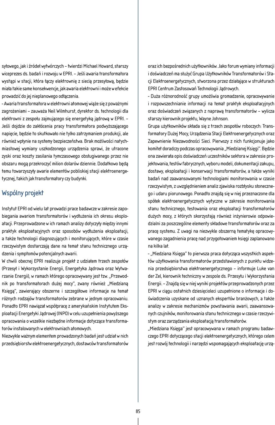 odłączenia. - Awaria transformatora w elektrowni atomowej wiąże się z poważnymi zagrożeniami zauważa Neil Wilmhurst, dyrektor ds.