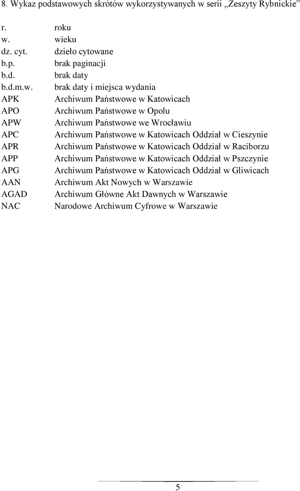 miejsca wydania APK Archiwum Państwowe w Katowicach APO Archiwum Państwowe w Opolu APW Archiwum Państwowe we Wrocławiu APC Archiwum Państwowe w Katowicach