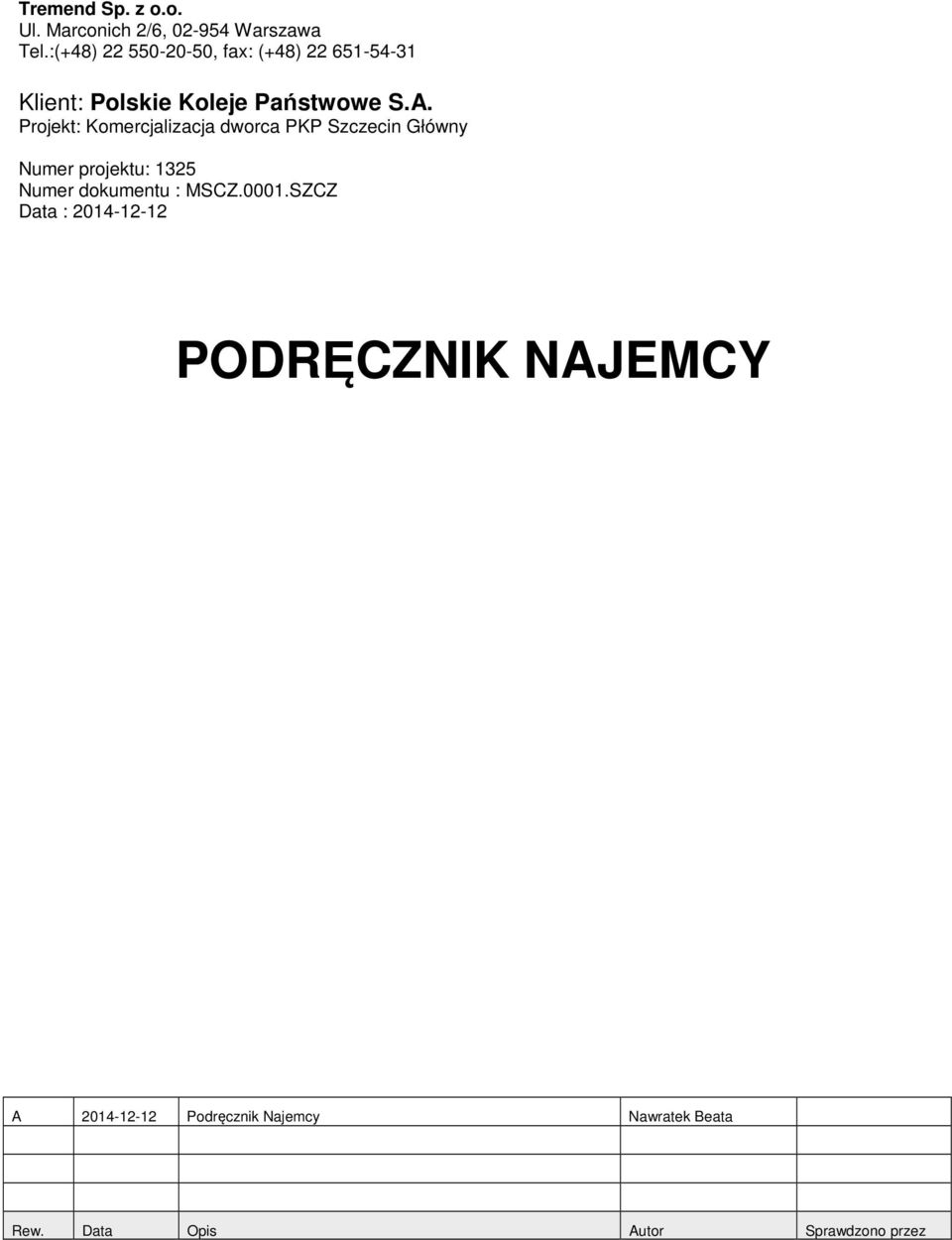 projektu: 1325 Numer dokumentu : MSCZ.0001.