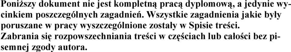 Wszystkie zagadnienia jakie były poruszane w pracy wyszczególnione