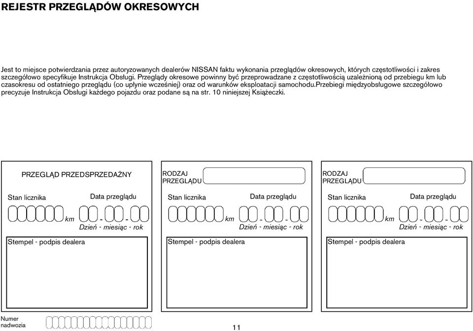 Przeglądy okresowe powinny być przeprowadzane z częstotliwością uzależnioną od przebiegu lub czasokresu od ostatniego przeglądu (co upłynie