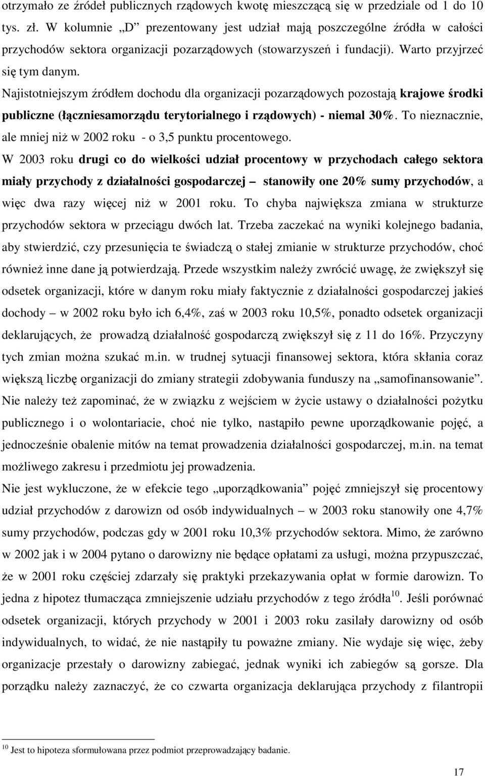 Najistotniejszym źródłem dochodu dla organizacji pozarządowych pozostają krajowe środki publiczne (łączniesamorządu terytorialnego i rządowych) - niemal 30%.