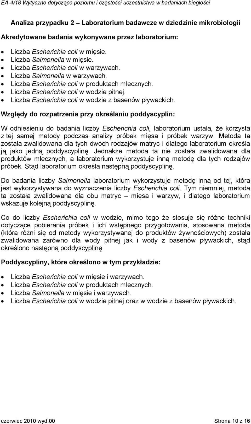 Liczba Escherichia coli w wodzie z basenów pływackich.