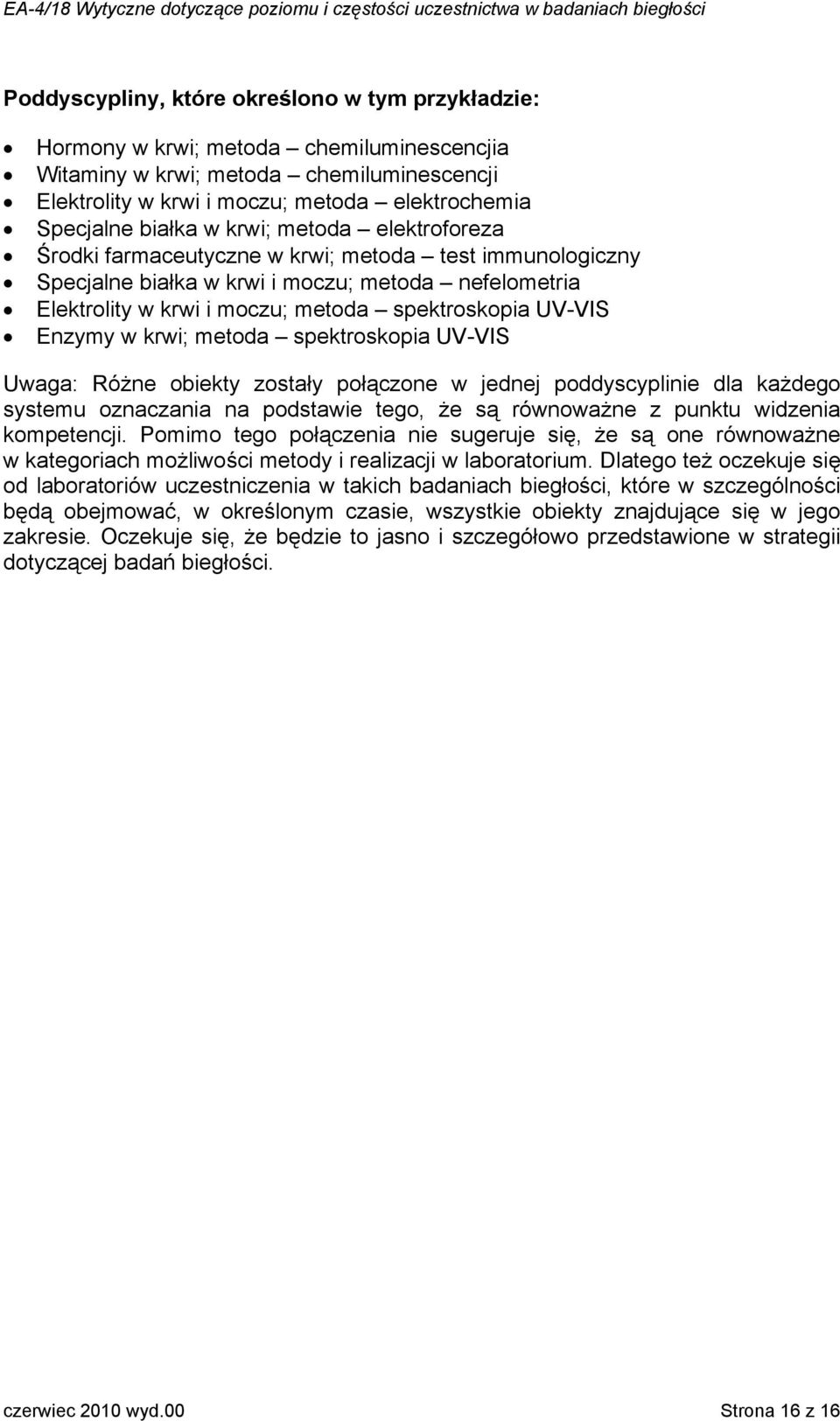 UV-VIS Enzymy w krwi; metoda spektroskopia UV-VIS Uwaga: Różne obiekty zostały połączone w jednej poddyscyplinie dla każdego systemu oznaczania na podstawie tego, że są równoważne z punktu widzenia