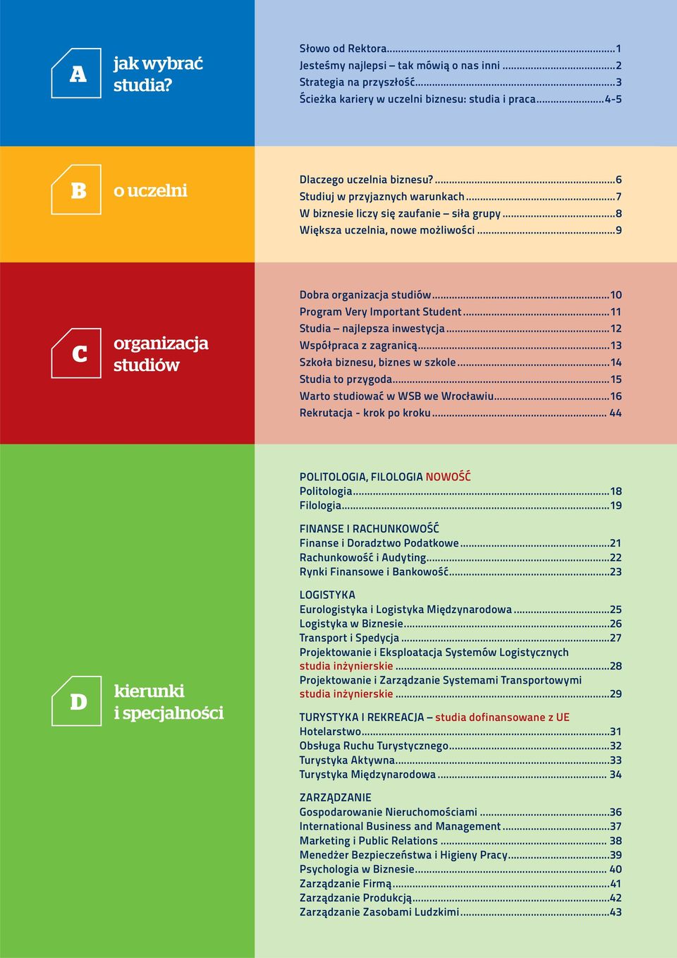 ..9 C organizacja studiów Dobra organizacja studiów...10 Program Very Important Student...11 Studia najlepsza inwestycja...12 Współpraca z zagranicą...13 Szkoła biznesu, biznes w szkole.