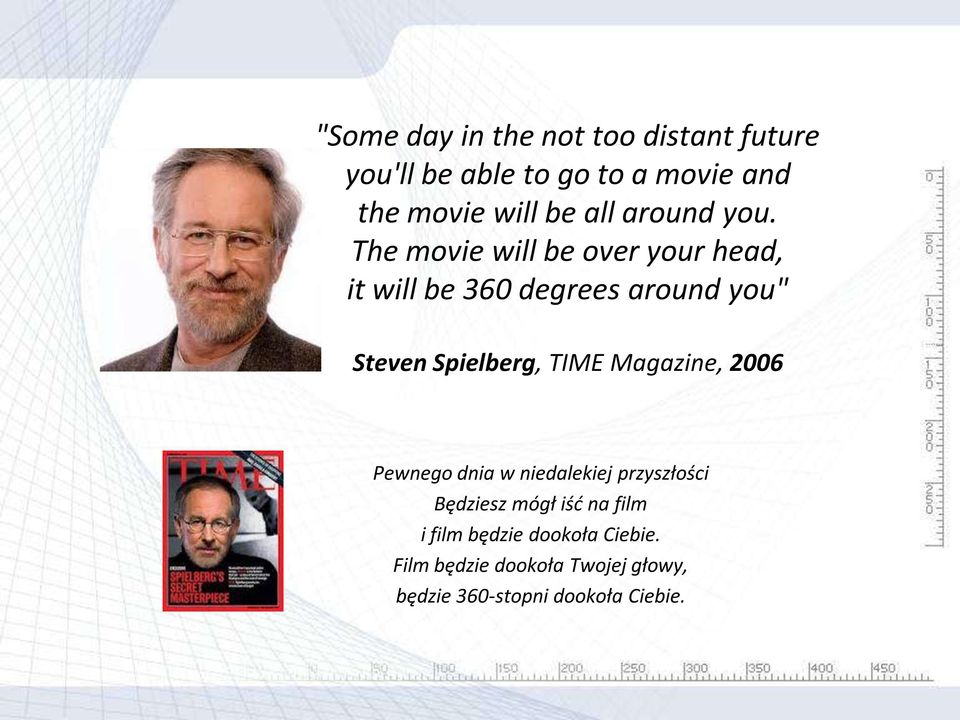The movie will be over your head, it will be 360 degrees around you" Steven Spielberg, TIME