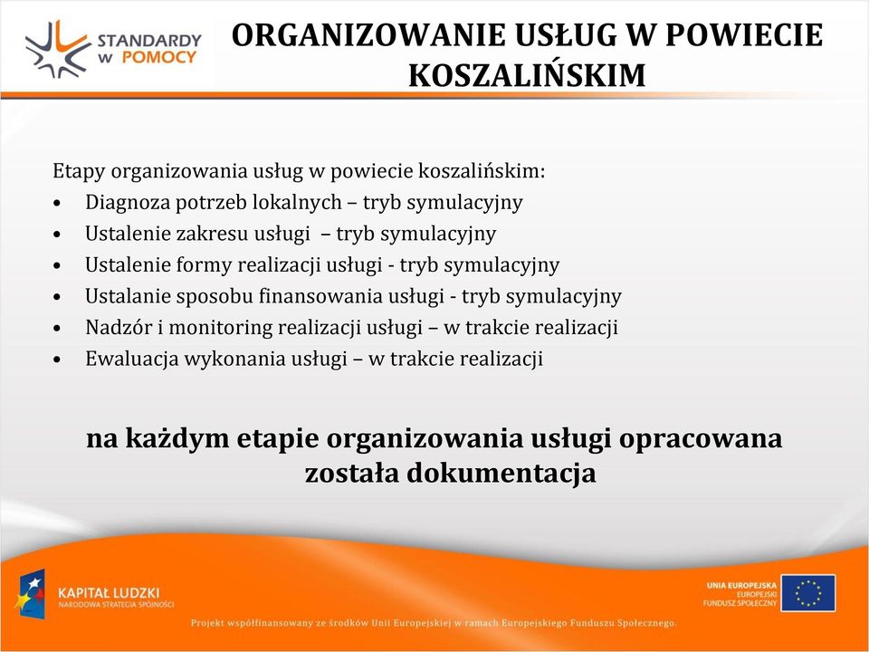 symulacyjny Ustalanie sposobu finansowania usługi - tryb symulacyjny Nadzór i monitoring realizacji usługi w trakcie