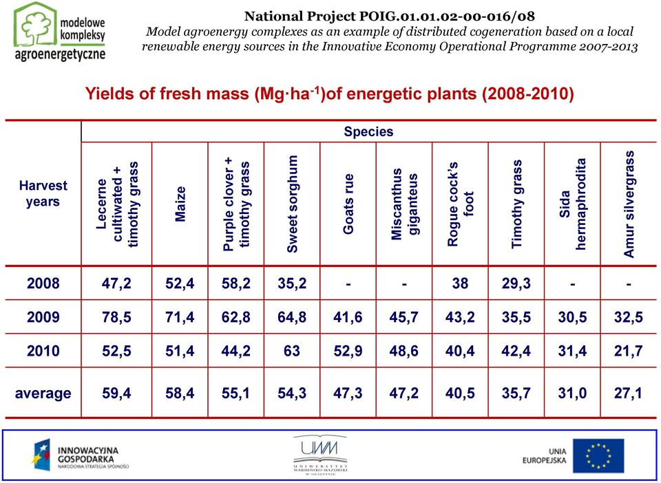 01.02-00-016/08 Model agroenergy complexes as an example of distributed cogeneration based on a local renewable energy sources in the Innovative Economy Operational