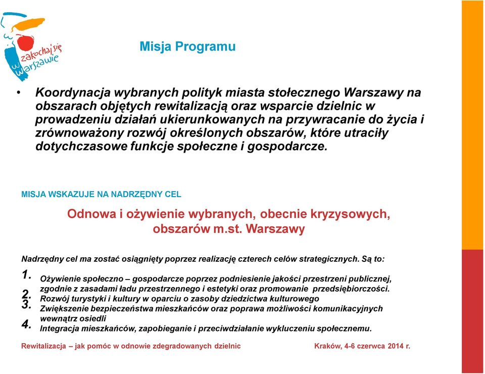 st. Warszawy Nadrzędny cel ma zostać osiągnięty poprzez realizację czterech celów strategicznych. Są to: 1.