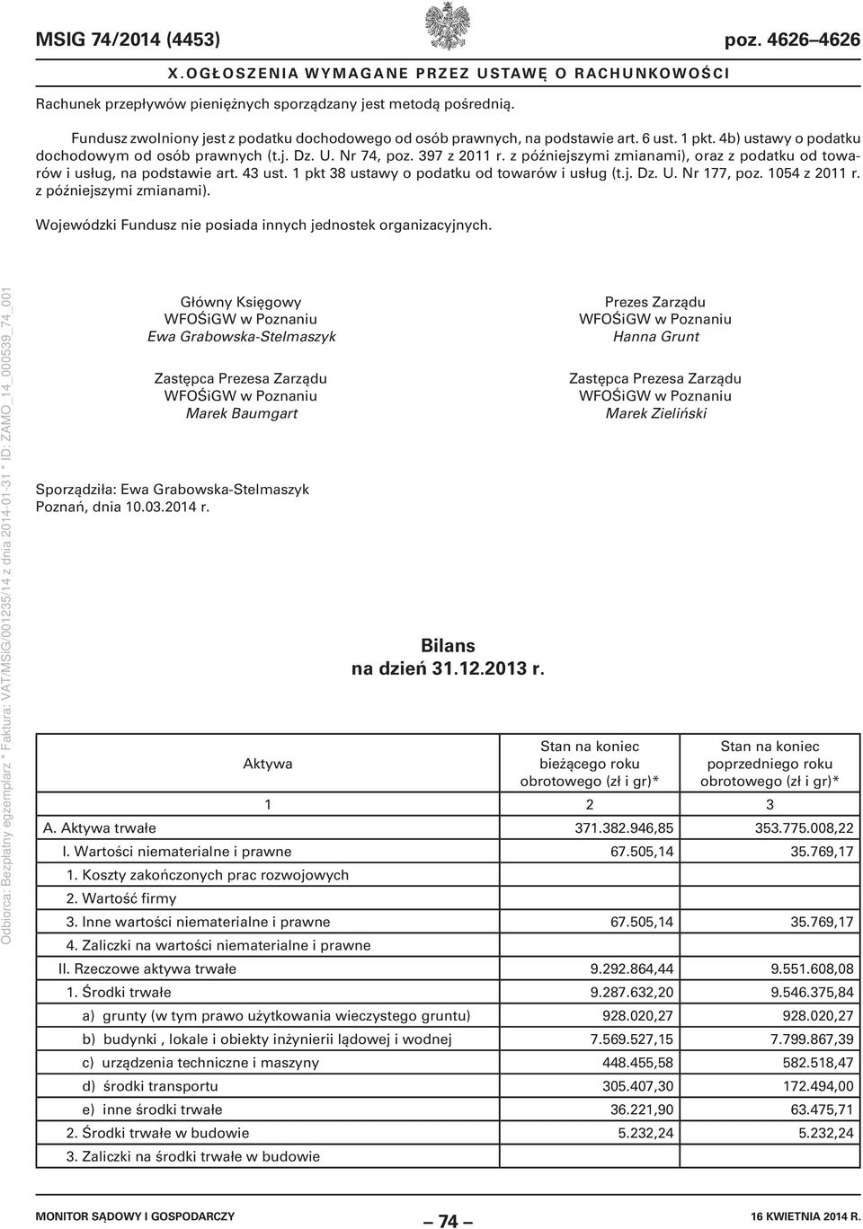 1 pkt 38 ustawy o podatku od towarów i usług (t.j. Dz. U. Nr 177, poz. 1054 z 2011 r. z późniejszymi zmianami). Wojewódzki Fundusz nie posiada innych jednostek organizacyjnych.