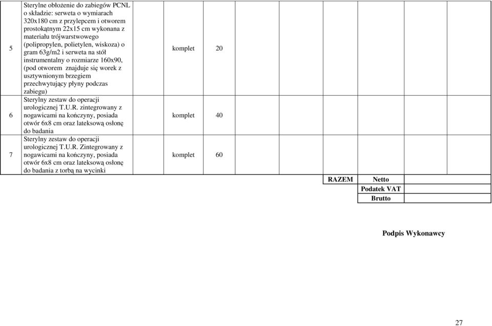 płyny podczas zabiegu) Sterylny zestaw do operacji urologicznej T.U.R.